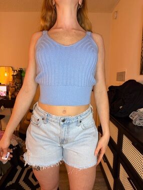 Women’s Light Blue Knit Cropped Tank Top